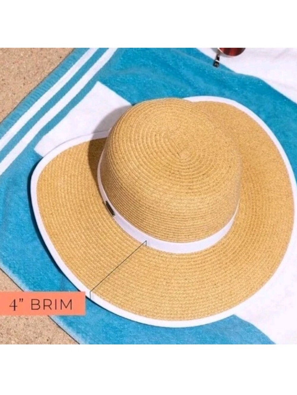 Sun Sand French Laundry Straw Hat Women's Backless Fordable Beige White Brim 4"